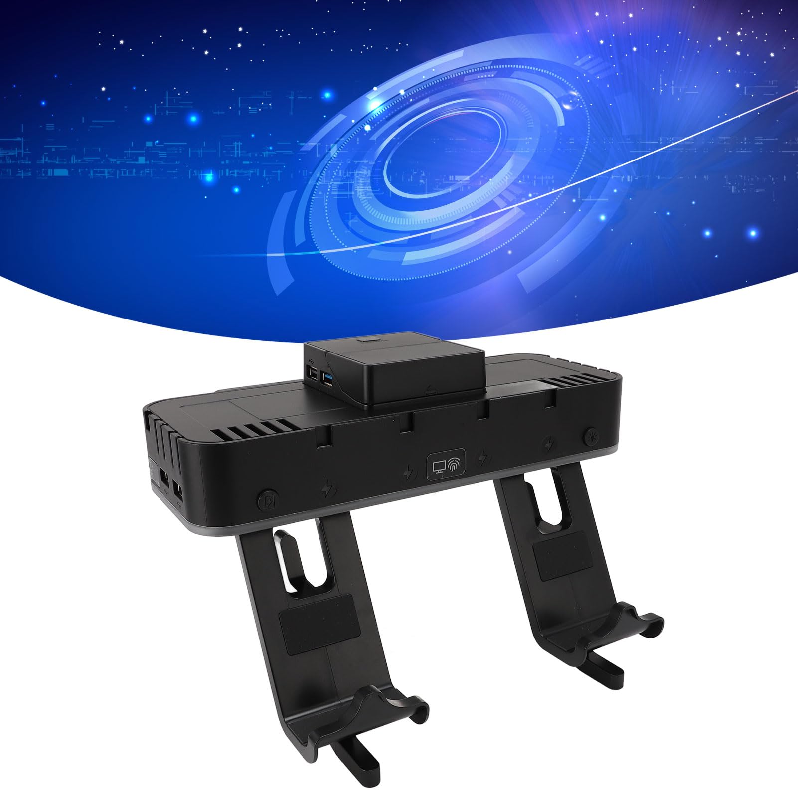 Base de Carga de Pared para Consola de Juegos Estante para Kit de Montaje en Pared con Puertos HDMI 1080P 60Hz, Soporte de Almacenamiento para 10 Juegos, Iluminación RGB,