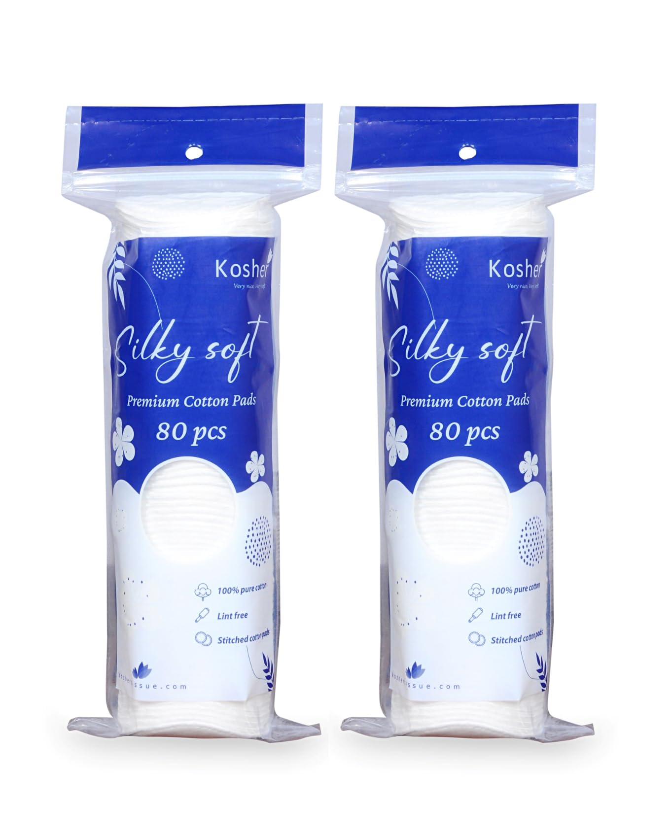 Kosher Silky Soft Cotton Pads | Multipurpose Cotton Pads | 80 Pieces Per Pack | Pack of 2 (160 Soft Rounds)