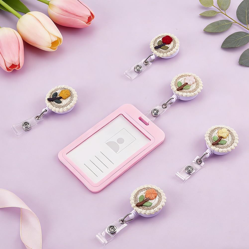 5pcs Cute Round Flower Retractable Badge Reel Holders image 4