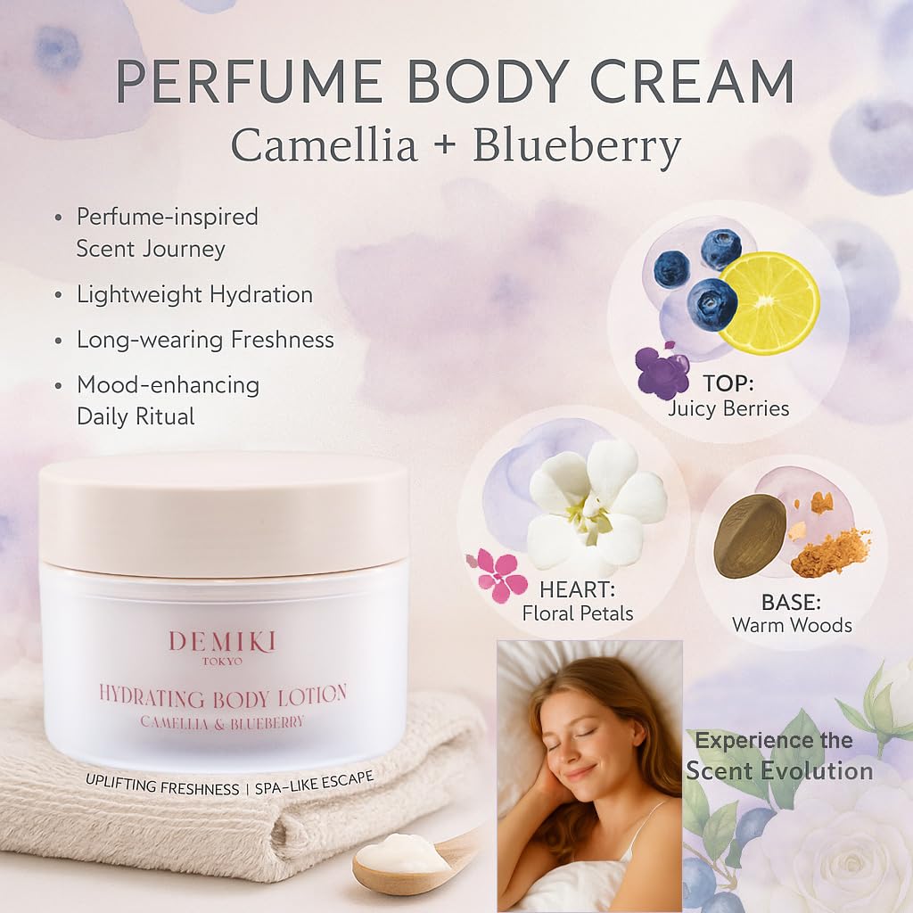 DEMIKI Body Lotion Moisturizer Skin Care with Squalane and Amino Acids - Japanese Body Lotion for Women, Beauty & Personal Care Body Cream, Perfume Moisturizer Skincare for Dry Skin 7.12fl.oz - Image 3