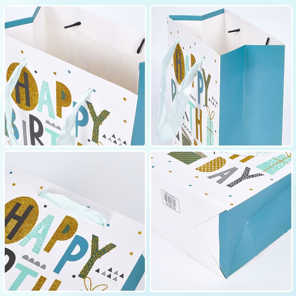 SOFPLATE 4Pcs 7 x 4 x 9 Inch Happy Birthday Bags Colorful Paper Bags with Handles Tissue Stars Balloon Heavy Duty Rectangle Wrap Present Gift Shopping Paper for Party Favors Gifts Packaging Decoration
