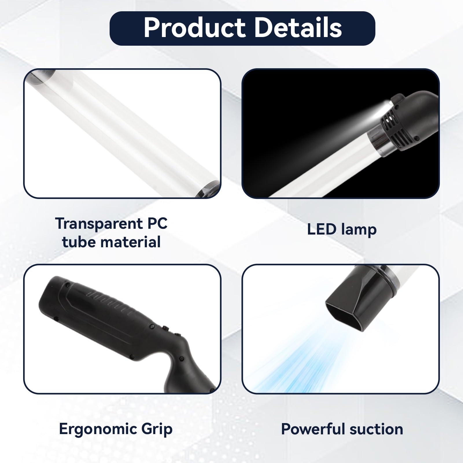 HERCHR Cattura Insetti, Forte Aspirazione Manico Lungo del PC Trasparente a Batteria Alimentata a Ragno Grabber con Luce a LED per Scarabei, Scarafaggi, Cimici, Moth