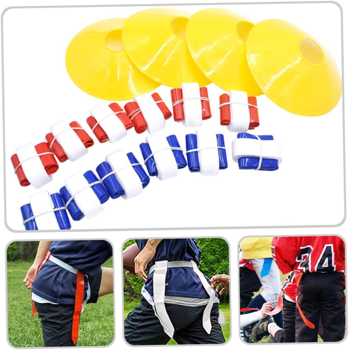 UPKOCH 1Set Football Waist Flag Set Adjustable Reusable Belt for Adults Includes White Belts Flags Markers Carry Bag for Non Contact Football Games