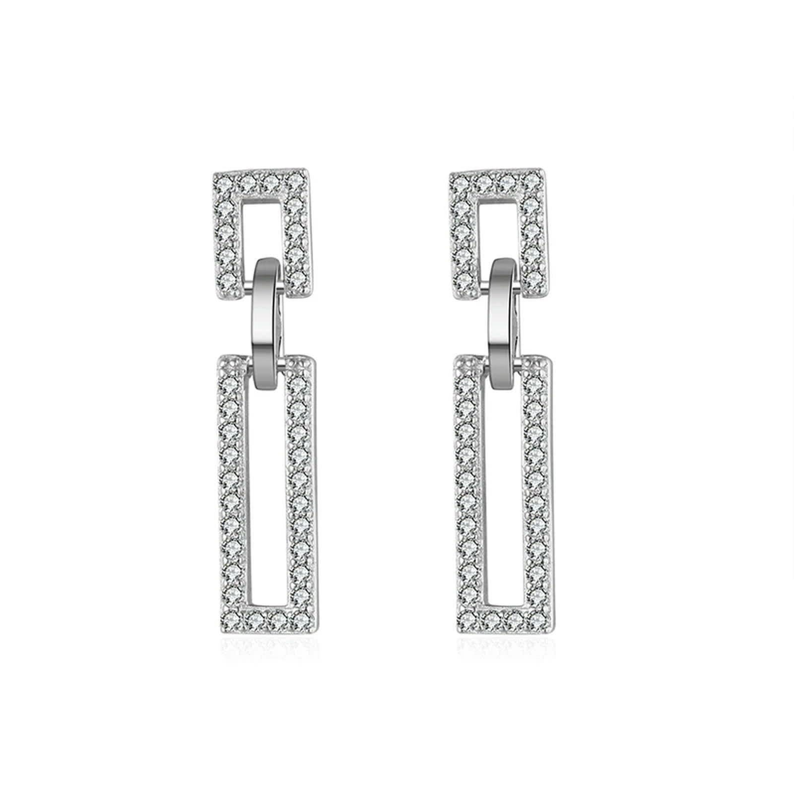 925 Sterling Silber Tropfen Ohrringe Rechteck Baumeln Für Frauen Mädchen Party Schmuck Geschenke