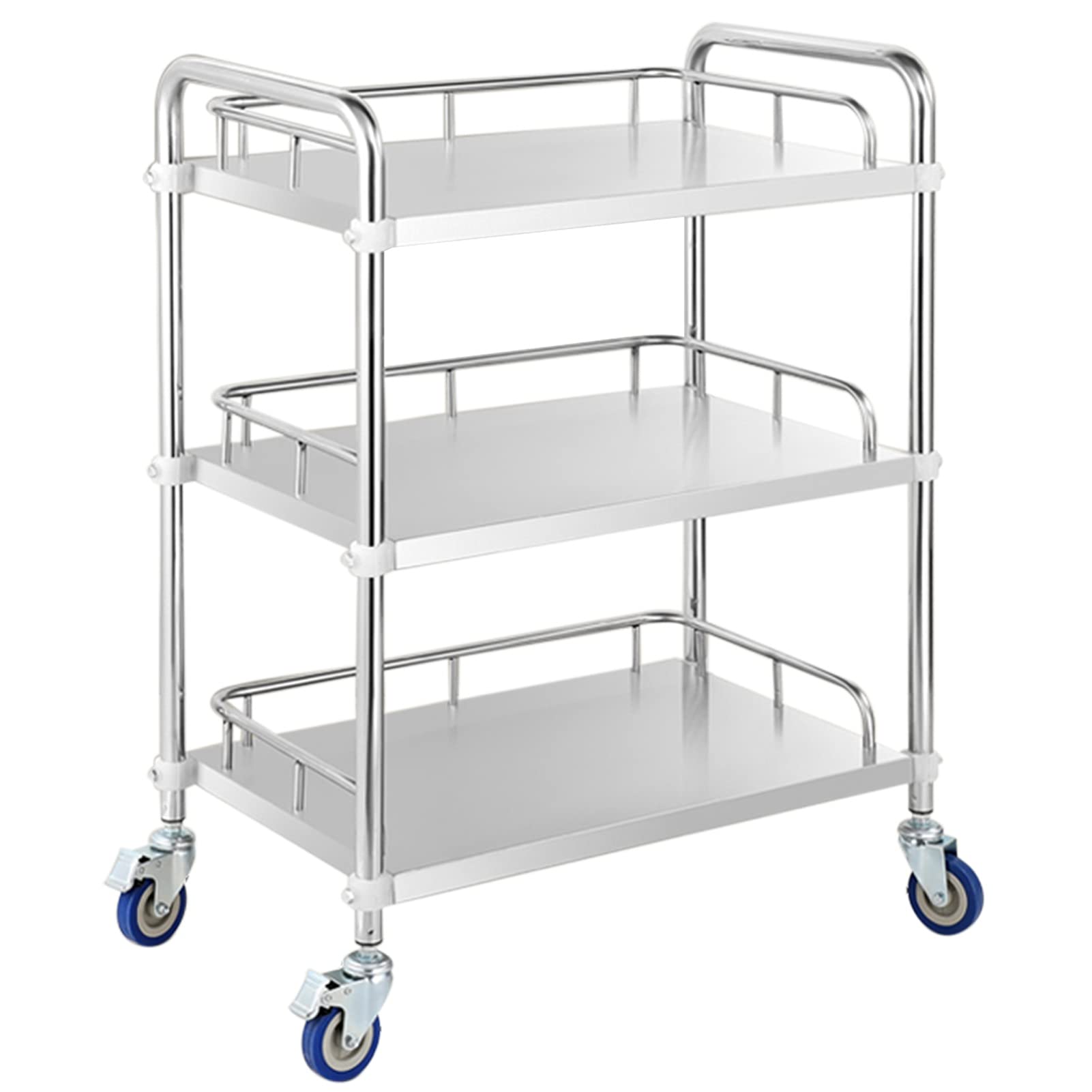 LJYKBFL 3-Tier Stainless Steel Utility Cart with Wheels, Removable Kitchen Service Trolley for Home & Restaurant, Heavy Duty Storage Cart