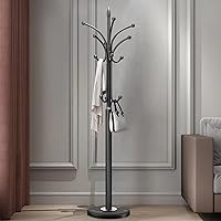 Vista 8 de Perchero de metal con base de mármol natural, perchero independiente, árbol de pasillo resistente con 12 ganchos para colgar ropa, bolsos, bufandas