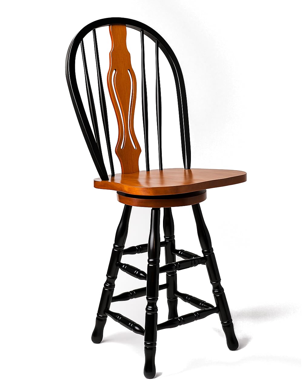 Sunset Trading Keyhole Barstool with Cherry Accents, 24", Antique Black