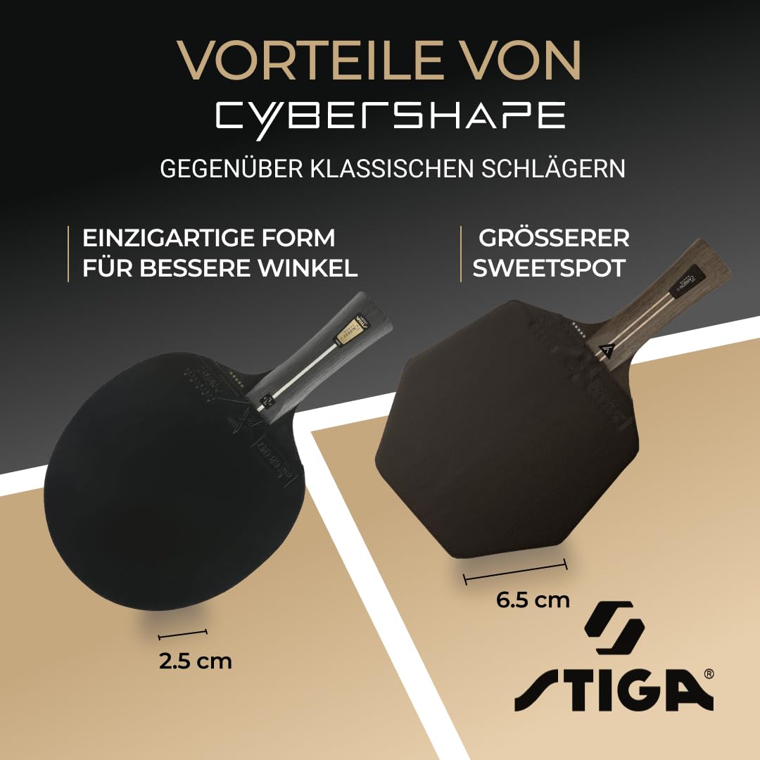 STIGA Pro Carbon+ Cybershape Tischtennisracket, 5-Sterne-Profi-Tischtennisschläger mit sechseckiger Form für Offensive Spieler