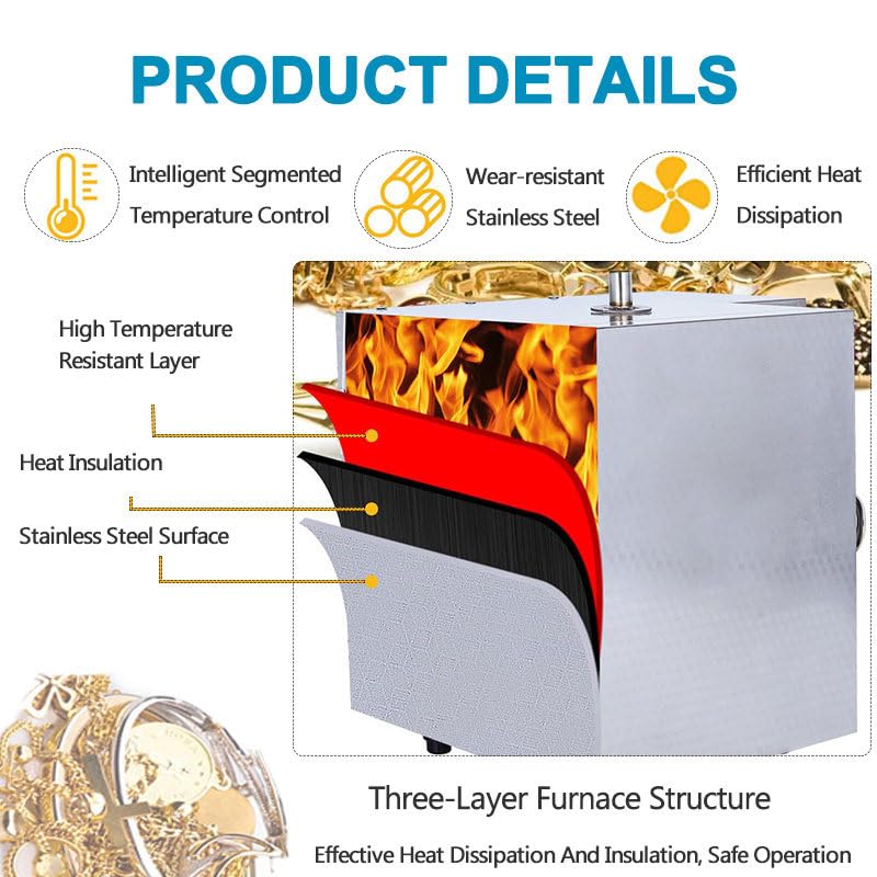 Horno EléCtrico CeráMica FundicióN Joyas, Horno Molde Yeso, 1500w con Control Pid, FusióN Cera Y Metales, para Laboratorios Y Talleres DoméSticos C.Two-in-OneModel