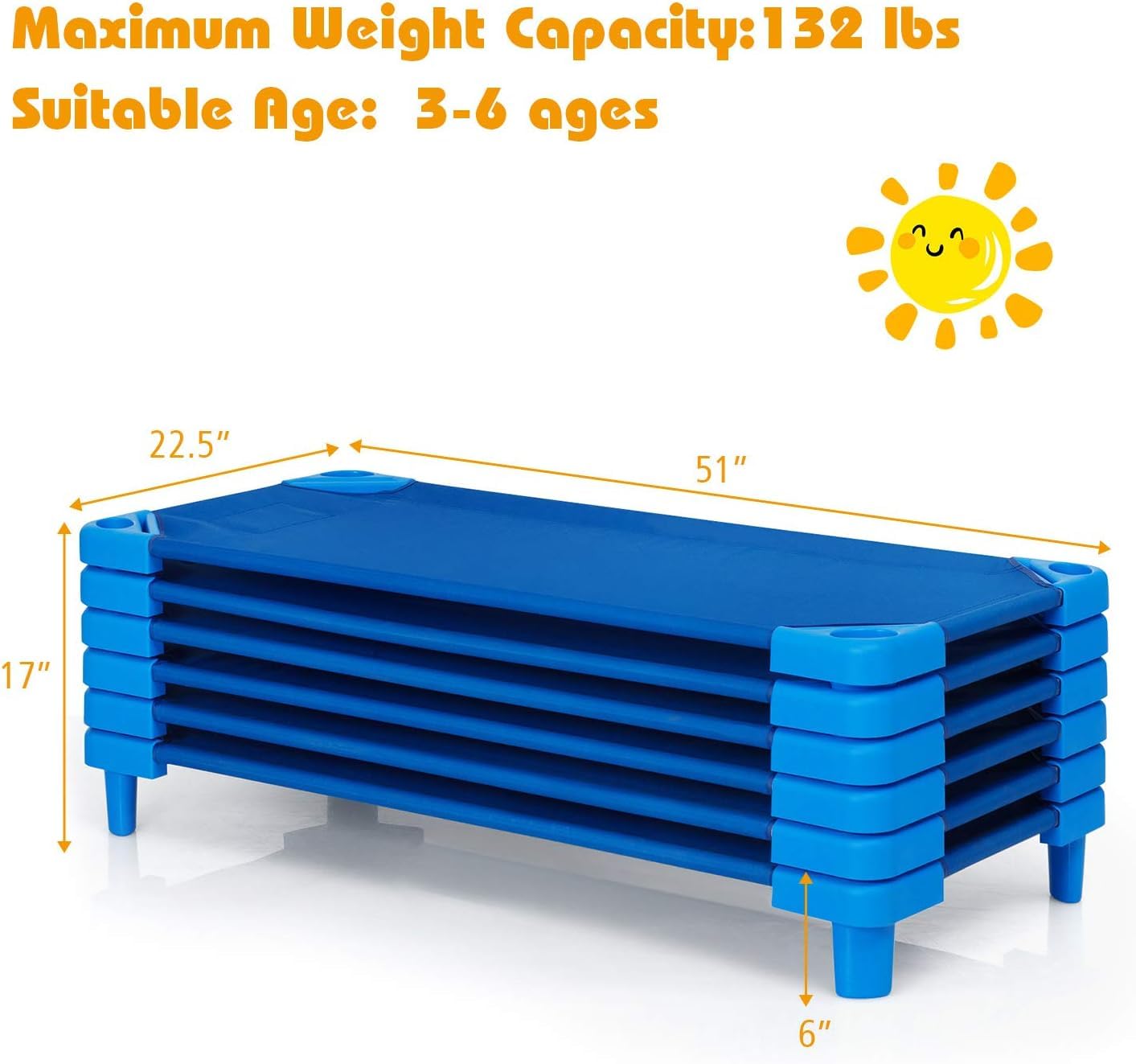 HOMGX Toddler Daycare Cots, Space-Saving Children Naptime Cot, Stackable Portable Crib w/Simple Lifting Angle, Suitable for Nursery and Preschool Classes