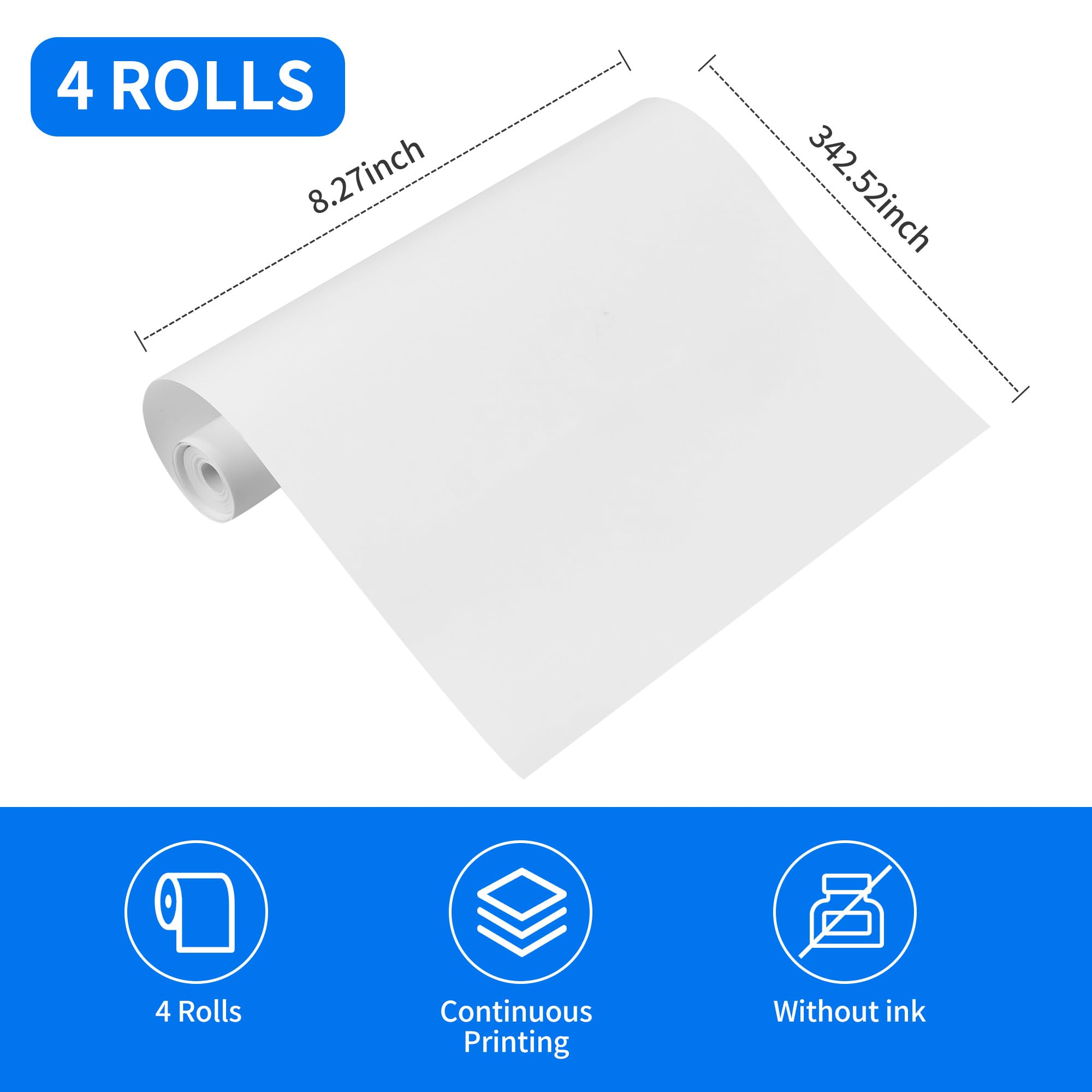 Carta Termica A4 4 Rotoli per Stampante Portatile, Papel de Impresión para Máquina Miau