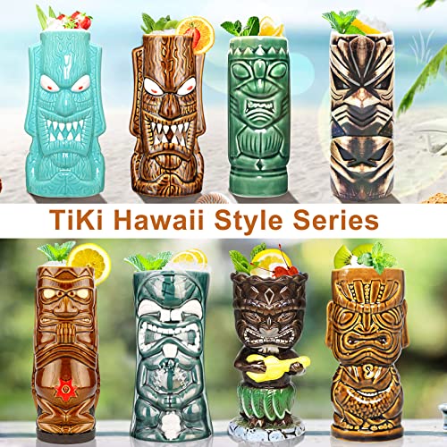 Tiki Glasses,Tiki Cups Set Of 8,Ceramic Tiki Mugs,Tiki Glasses For Cocktails,Tiki Tropical Hawaiian Birthday Party Decorations,Cute Exotic Cocktail Glasses Great For Bar,Hawaiian Party,Unique Gift. #TOP6