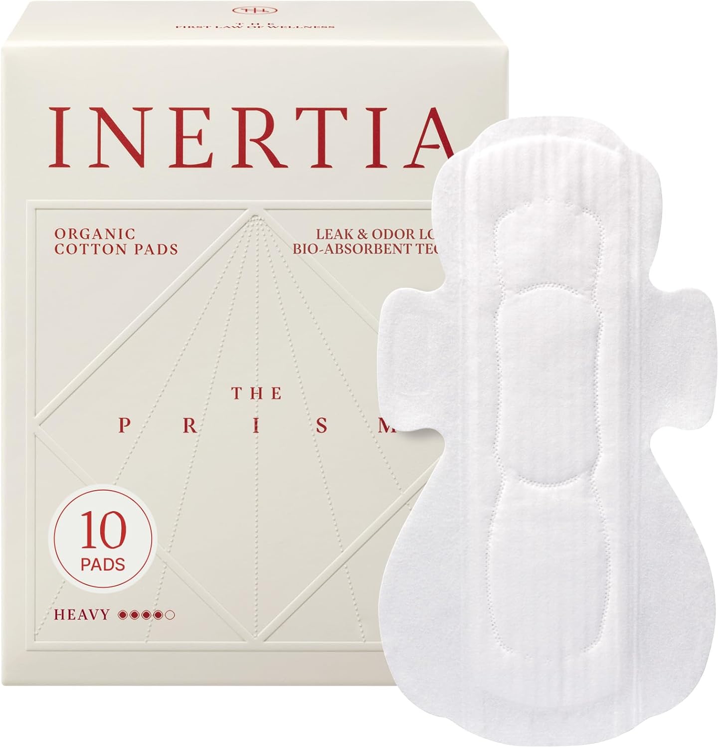 Truly Organic INERTIA Pads - The Prism with Wings for Women Heavy Absorbency (10 Count) - The Best Absorbency, NO Petroleum-Based microplastic, Chlorine, or Fragrance. (Pack of 1)