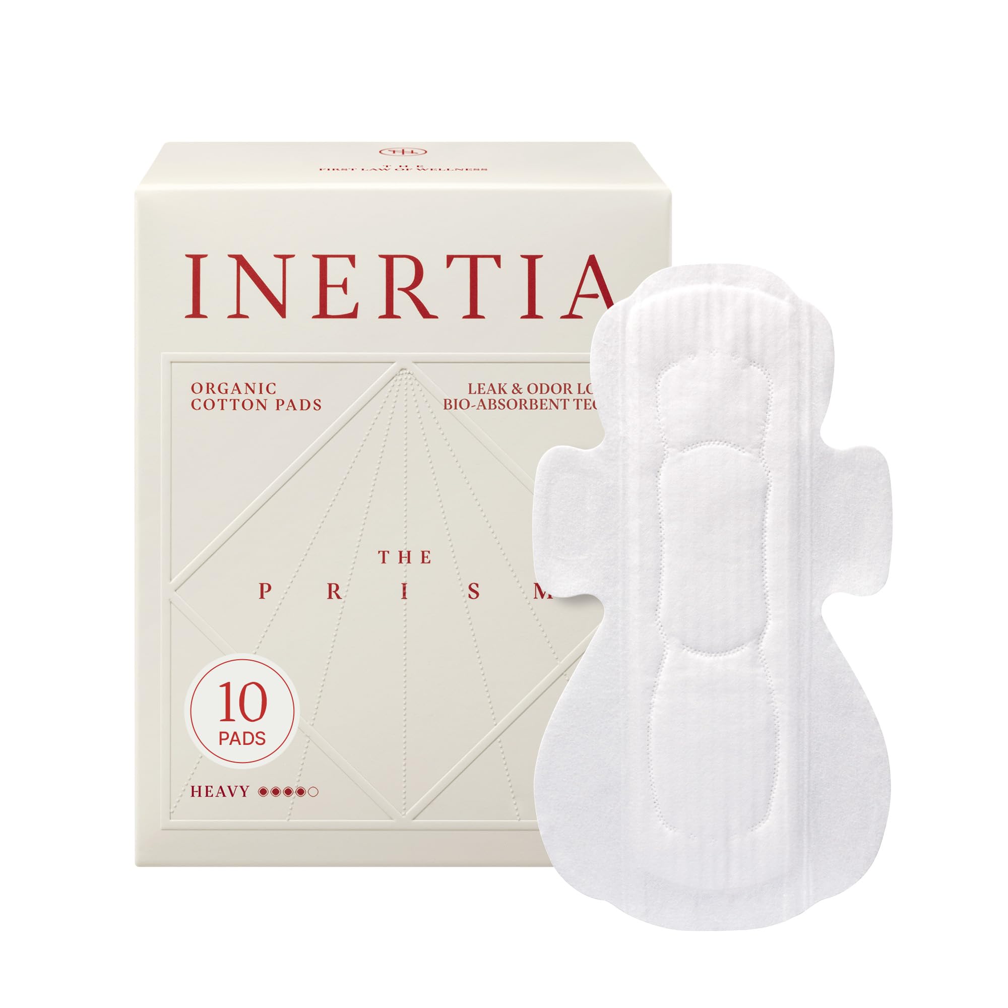 Truly Organic INERTIA Pads - The Prism with Wings for Women Heavy Absorbency (10 Count) - The Best Absorbency, NO Petroleum-Based microplastic, Chlorine, or Fragrance. (Pack of 1)