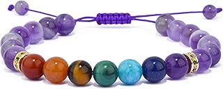Gemstone Chakra Bracelet - Real Stone Crystal Bracelet - Spirit Stone Healing Bracelet for Men and Women - 8mm Beads, 6.3-9.4inch, 宝石, Amethyst
