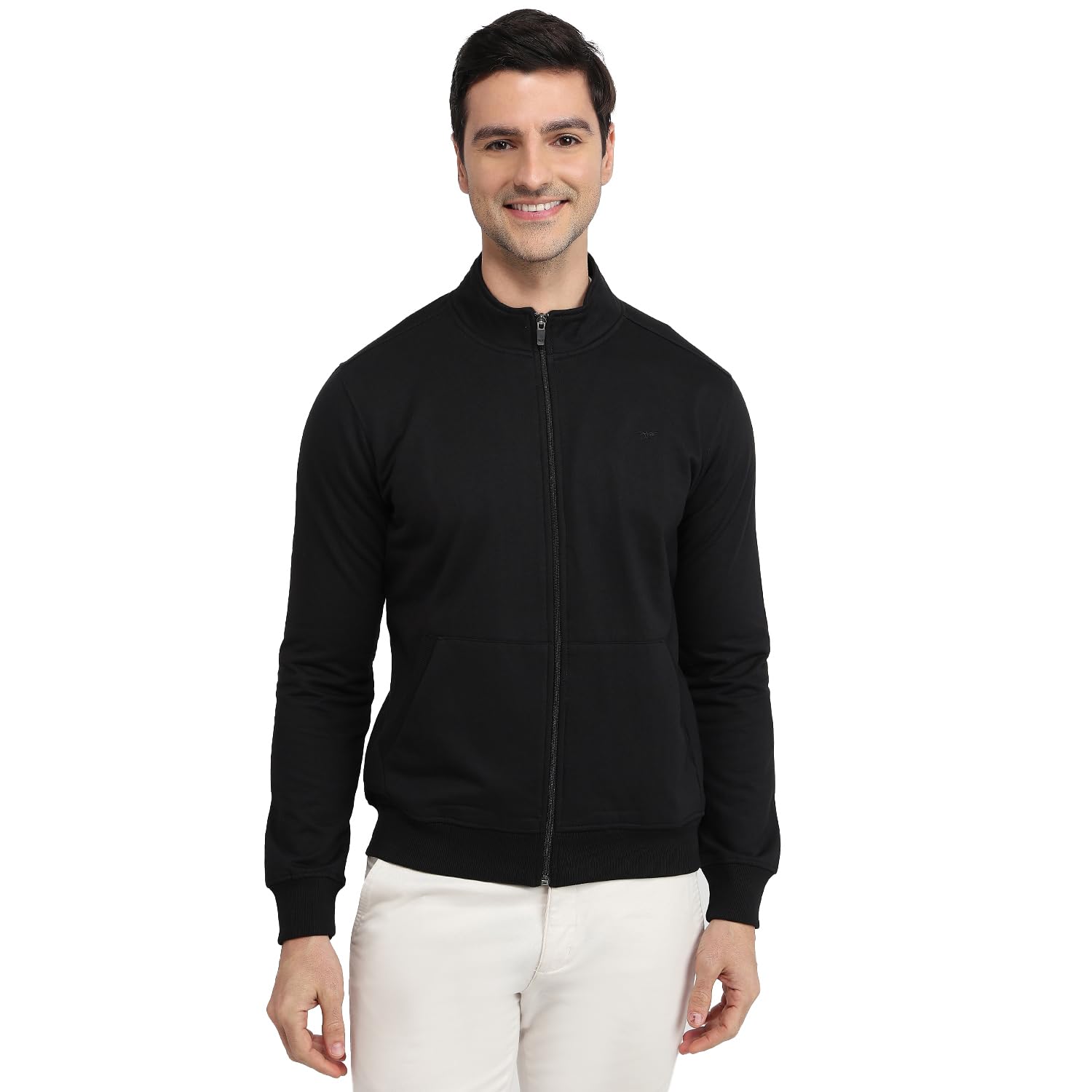 park avenue Men Slim Fit Solid Pattern Cotton Polyester Blend Band Collar Full Sleeve Casual Sweatshirt Black-picture-46