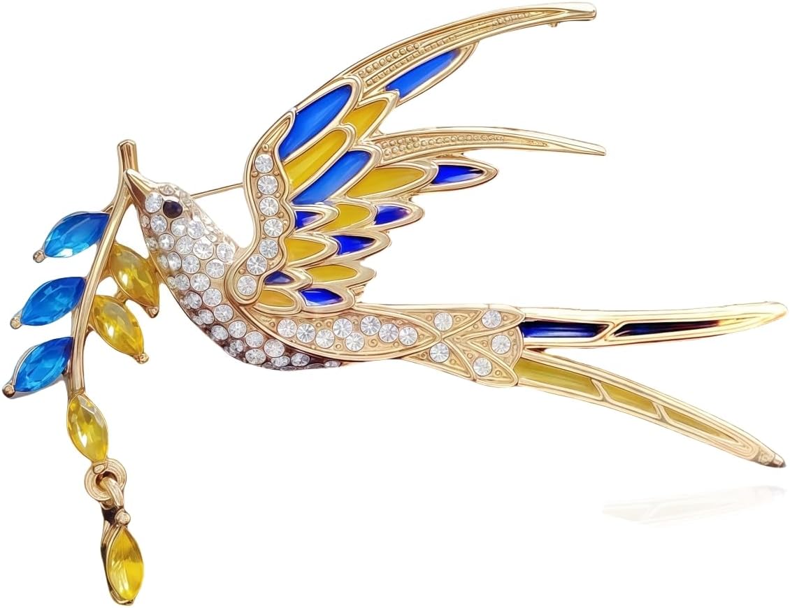 Ukrainian Flag Pin Peace Dove Brooch and pins for Women and Men Rhinestone Enamel Lapel Pins Jewelry Gift