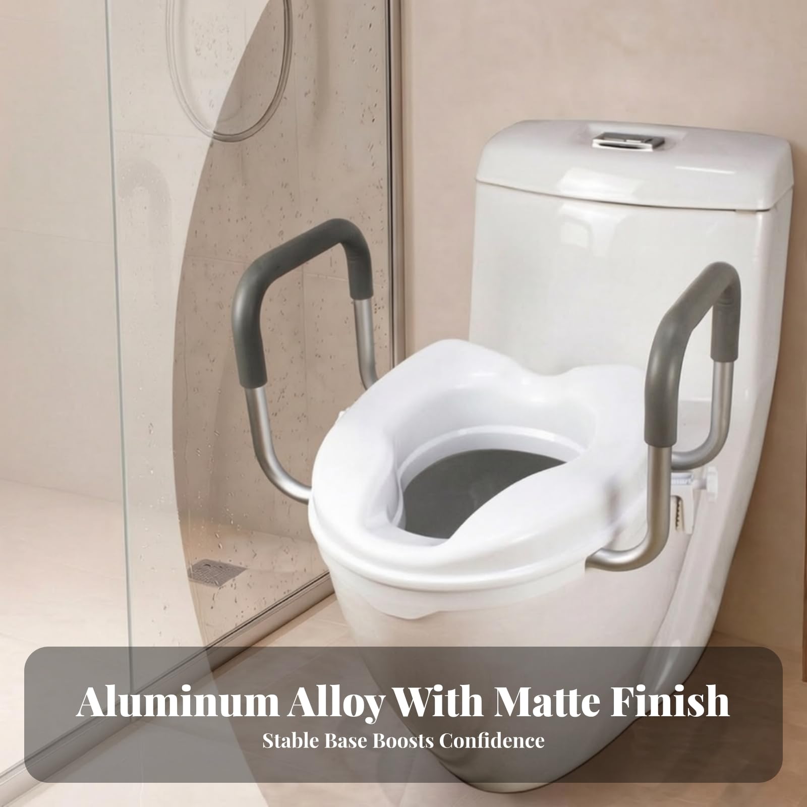 Colcolo Gepolstert Toilettenaufsatz mit Griffen | Sicher, erhöhter Toilettensitz, Sanitärbedarf, für häusliche Pflege, Schwangere, 10CM, Ohne Deckel