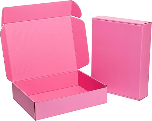 Cajas de envío rosa de 13x10x3 pulgadas, paquete de 20 - Caja de correo de cartón corrugado para pequeñas empresas, sobre de correo con pestañas