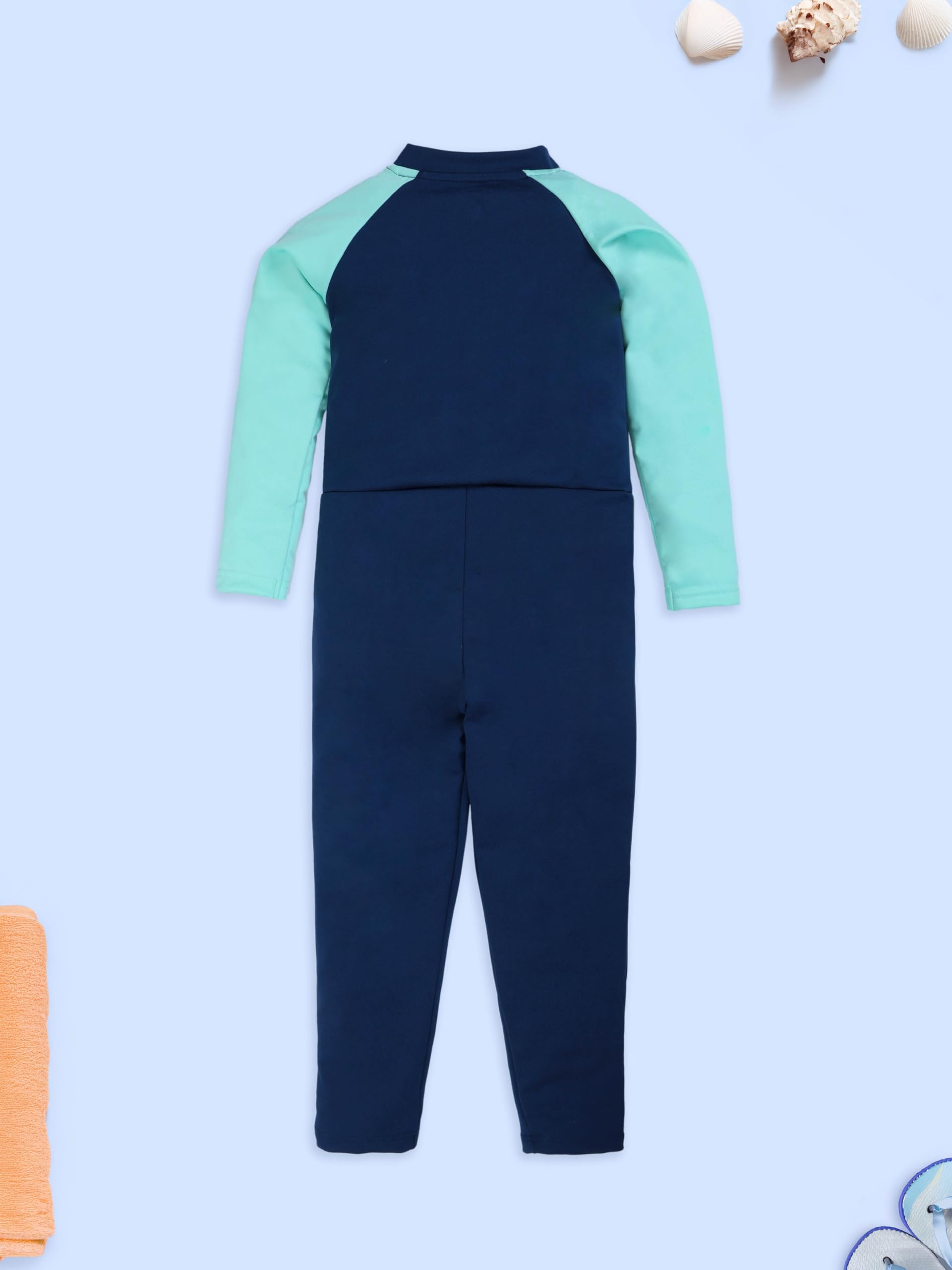 KiddoPanti Boys & Girls Solid Swimming Full Body Suit, Teal Blue & Lt Blue - 12-14Y 2