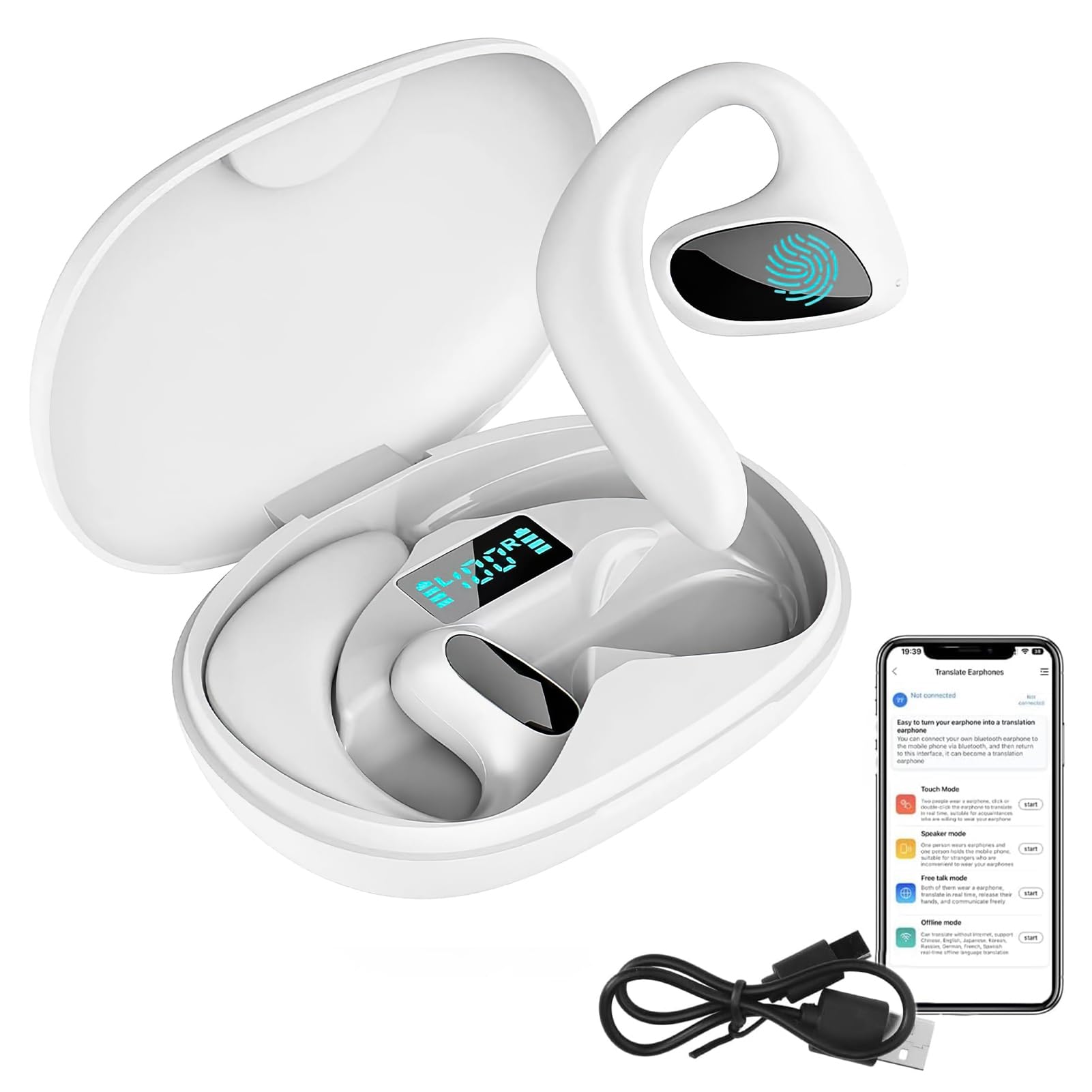 Language Translator Earbuds Two Way Real-time Translation 144 Language with Bluetooth & APP Online Instant Voice Translation for Travel Business Learning(White)