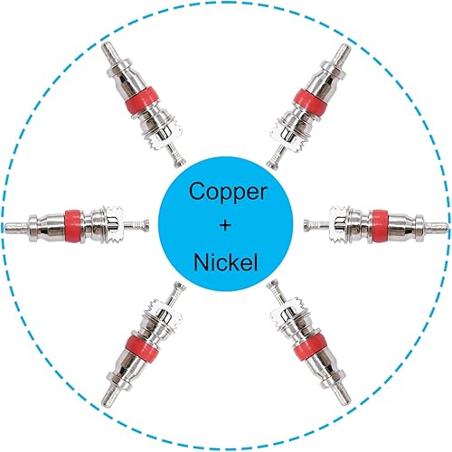 Miniatura 6 de 100 núcleos de válvula de neumático, núcleo de vástago de válvula de neumático Schrader de cobre niquelado + 7 piezas de herramientas de extracción