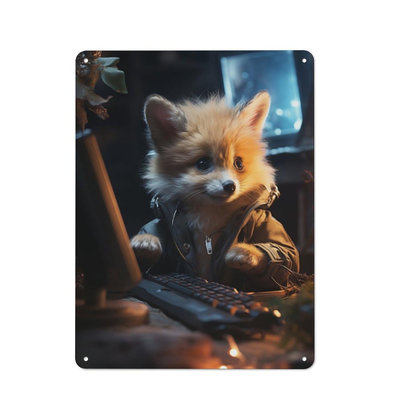 Junmoney Gamer Fox For Lounge Or Reading Corner, Rustic Tin Sign 40X30cm, For An Autumn Update To Lounge And Reading Corner