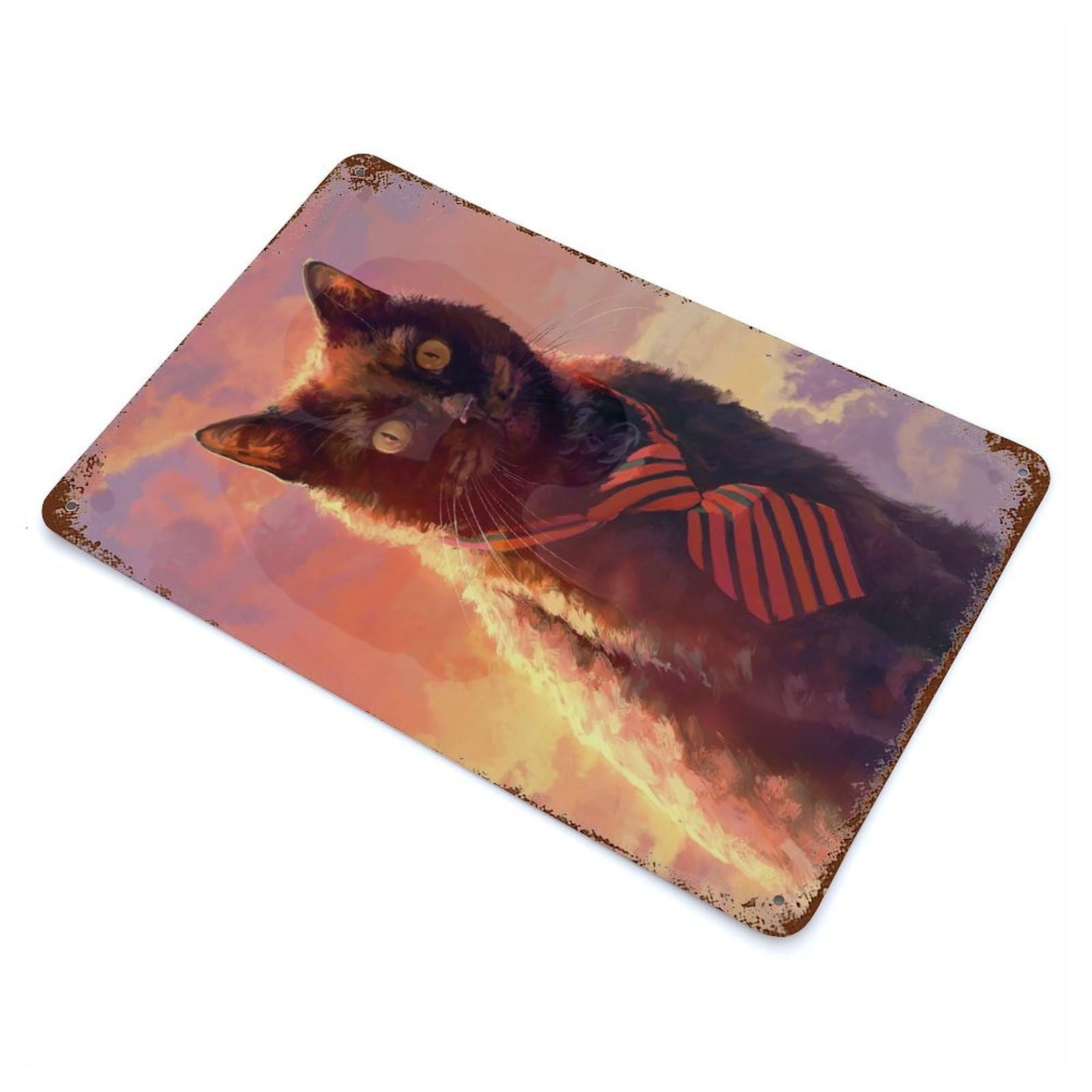 Gentleman Cat 11.8"x7.9" Distressed Metal Wall Sign, Shabby Chic Decor for Office, Studio And Wall Decor