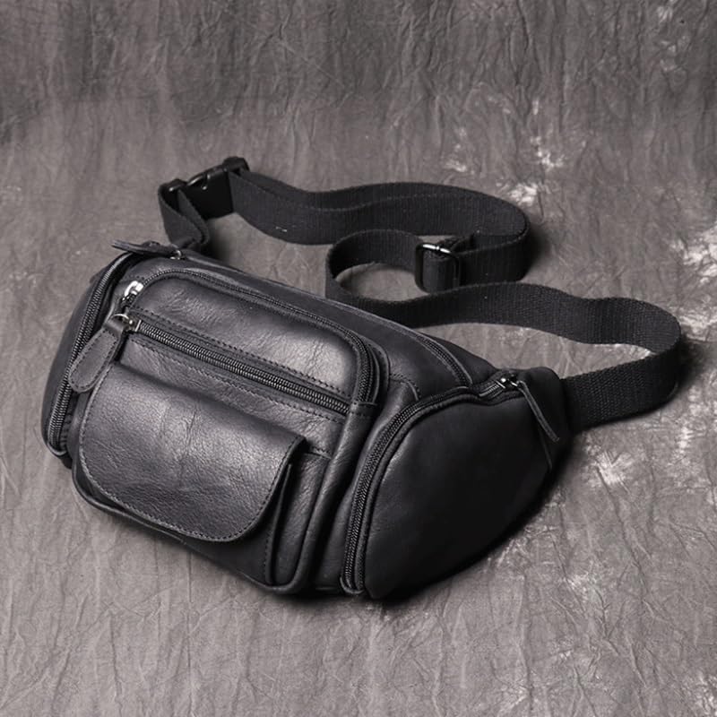 Men's Sports Waist Bag Crossbody Single Layer Cowhide Shoulder Sling