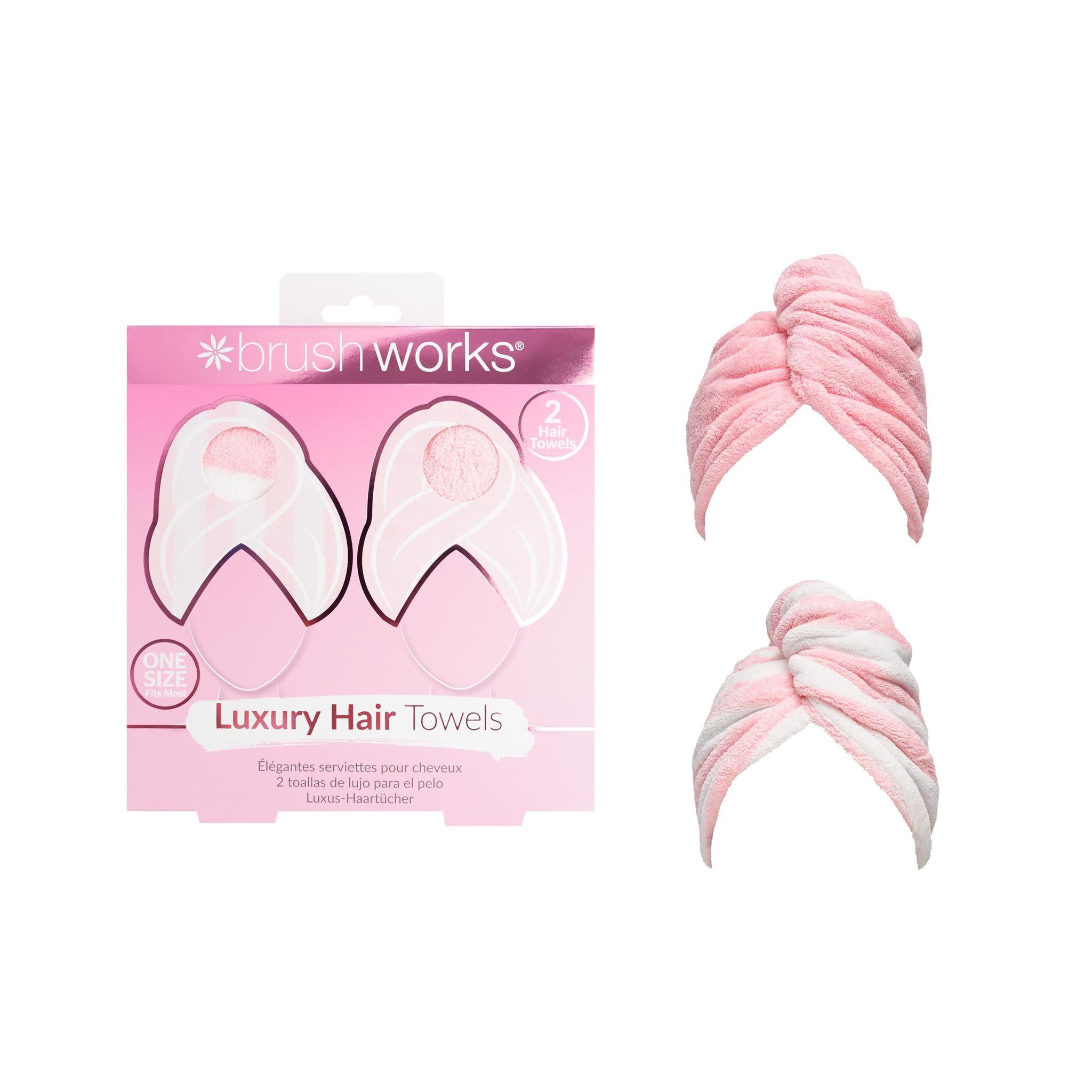 Brushworks Luxury Hair Towels – 2 Pack of Ultra-Absorbent Microfibre Hair Wraps for Quick Drying & Frizz-Free Hair, Soft, Lightweight & Vegan Friendly, One Size