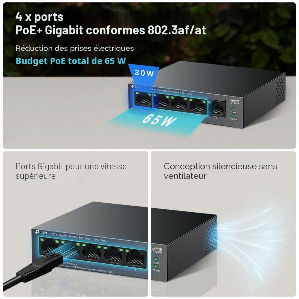 LiteWave LS105GP Commutateur non géré Gigabit Ethernet (10/100/1000) Alimentation via Ethernet (PoE) Noir