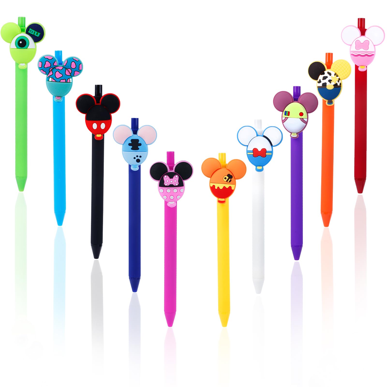 yumcute 10PCS Cartoon Ballpoint Pens Set,Cute Mouse Head Character Ears Retractable Ballpoint Pens,0.5mm Medium Nib, Kids Adults Office Desk Stationary Accessories, Gift for Teacher Student