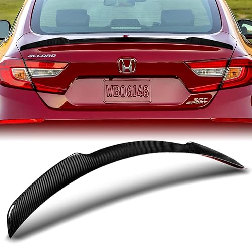 Q1-Tech - Alerón de fibra de carbono real estilo STP para maletero compatible con Honda Accord 4-DRSedán 2018-2023, 2019 2020, 100% fibra de carbono