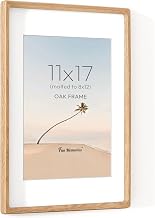 11x17 Picture Frame, USA-Sourced Oak Wood Photo Frames with HD Tempered Glass, Handcrafted Rounded Corner 11 x 17 Wooden Frame Matted to 8x12 Photos, 11x17 Frames, Tabletop or Wall Display