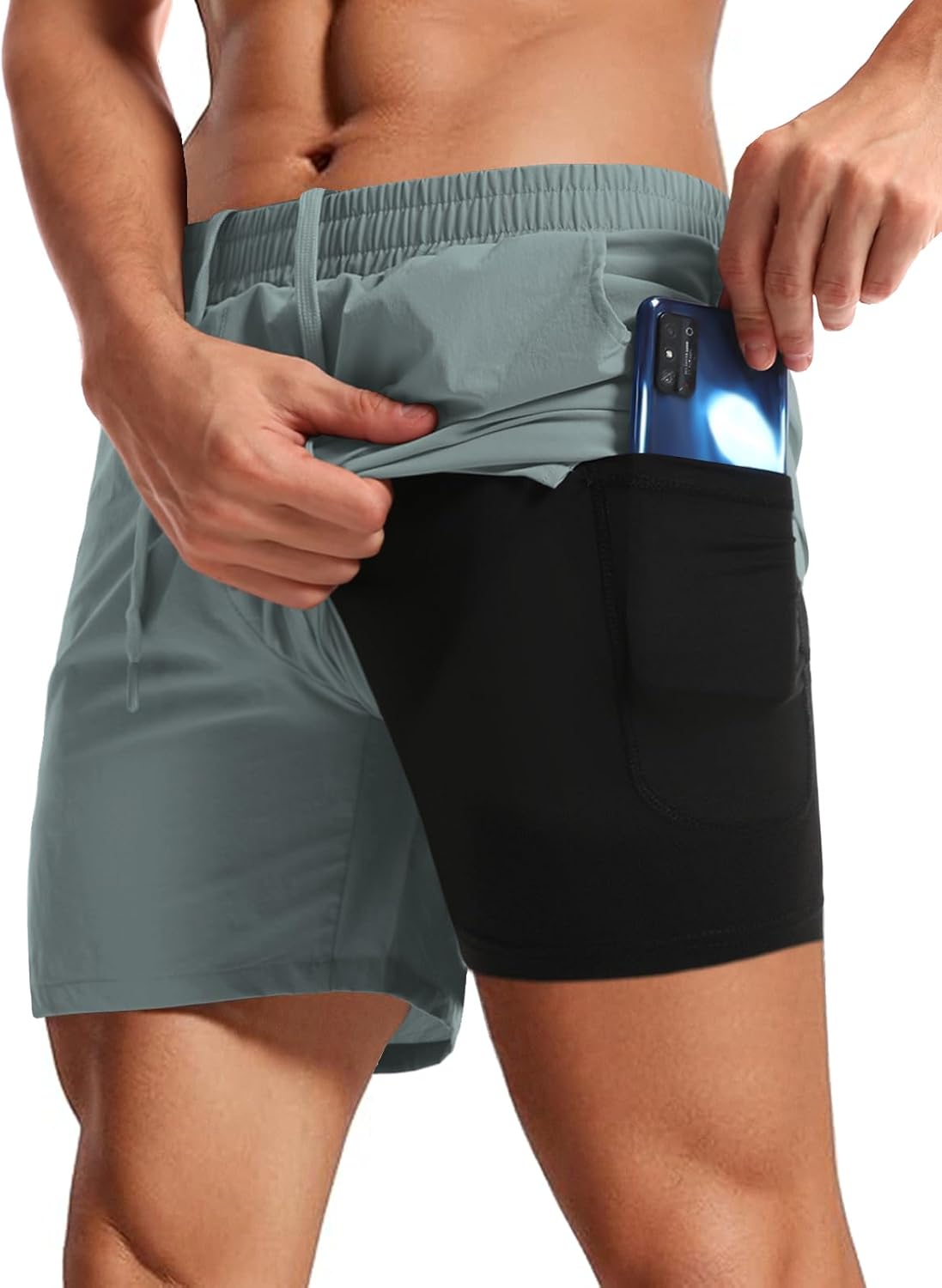 Aolesy Men's 2 in 1 Running Shorts 5" Workout Gym Athletic Shorts for Men Quick Dry Lightweight Training Shorts with Pockets