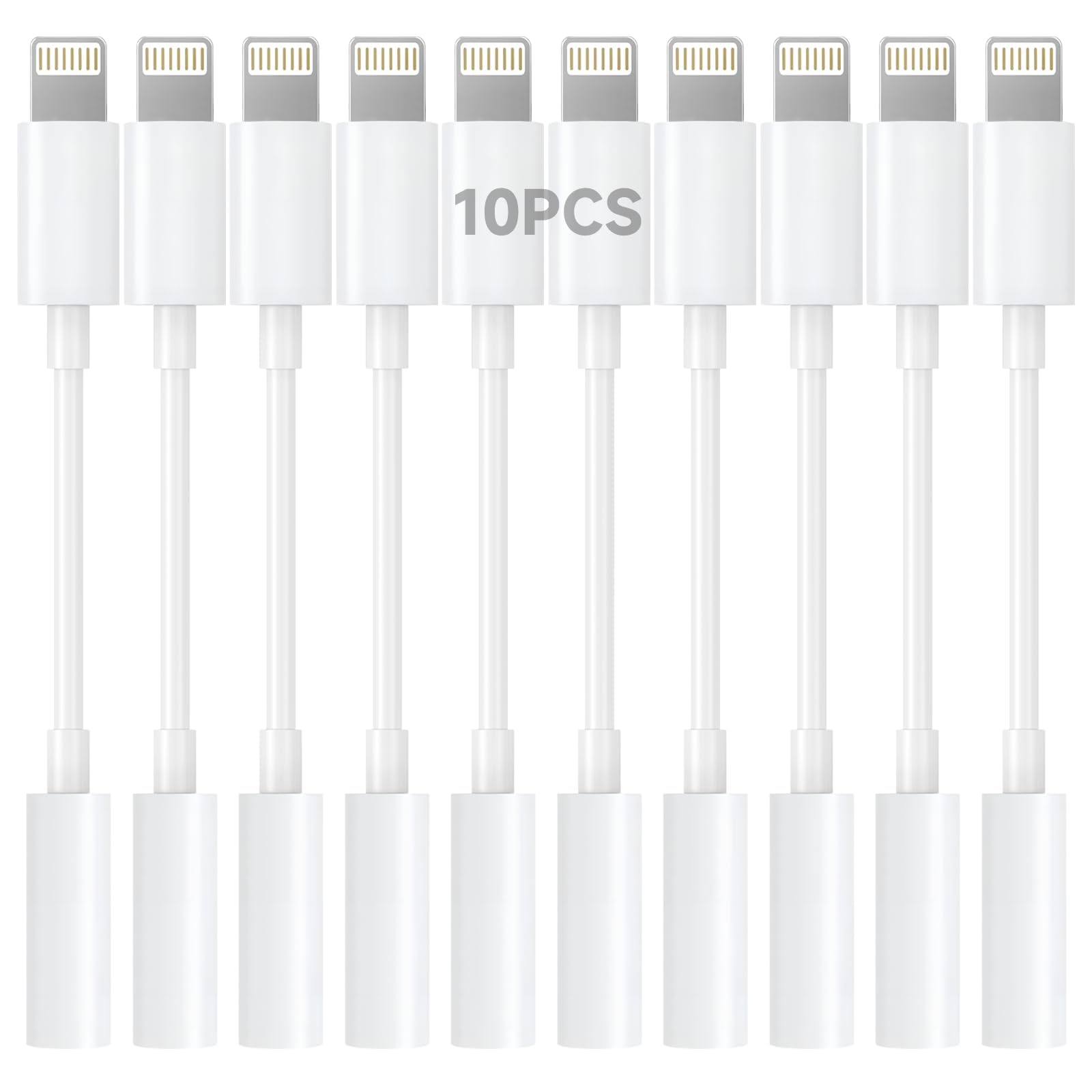 Apple MFi Certified Lightning to 3.5mm Headphone Jack Adapter -Premium Audio Quality &amp; DAC Chip for Music Listening Car, Gym, Home Office, Compatible with iPhone 14/13/12/11/X/8/7 10Pack (White)