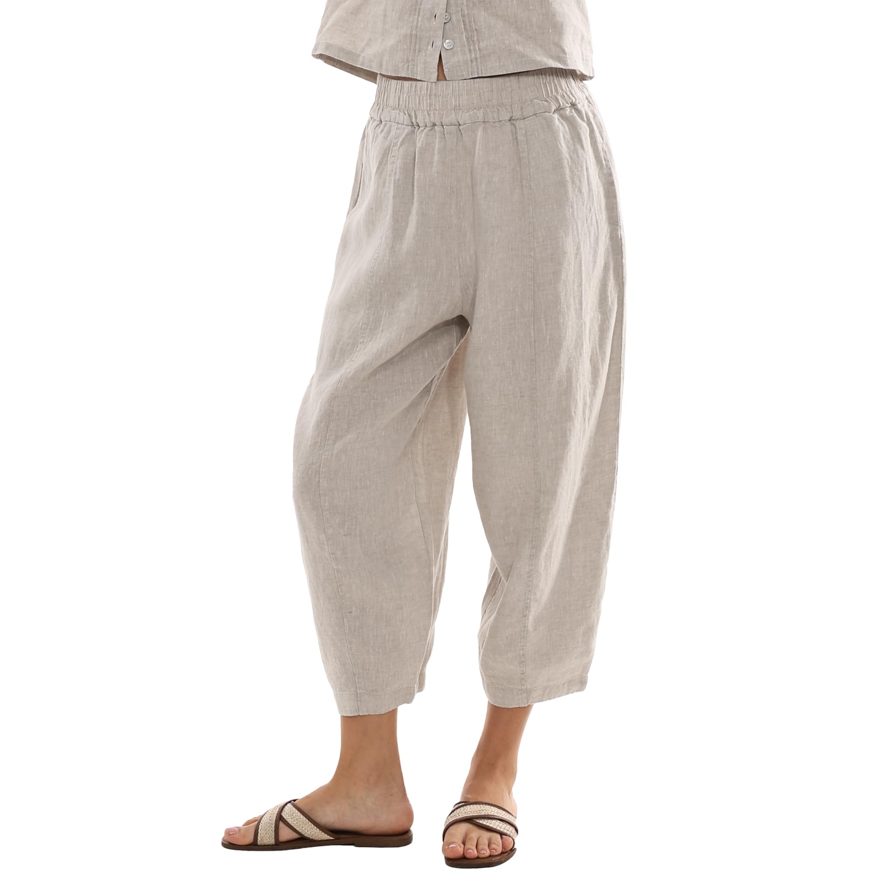 Amazhiyu Leinenhose Damen Sommer 7/8 Hosen Leicht Damenhose Mit Taschen