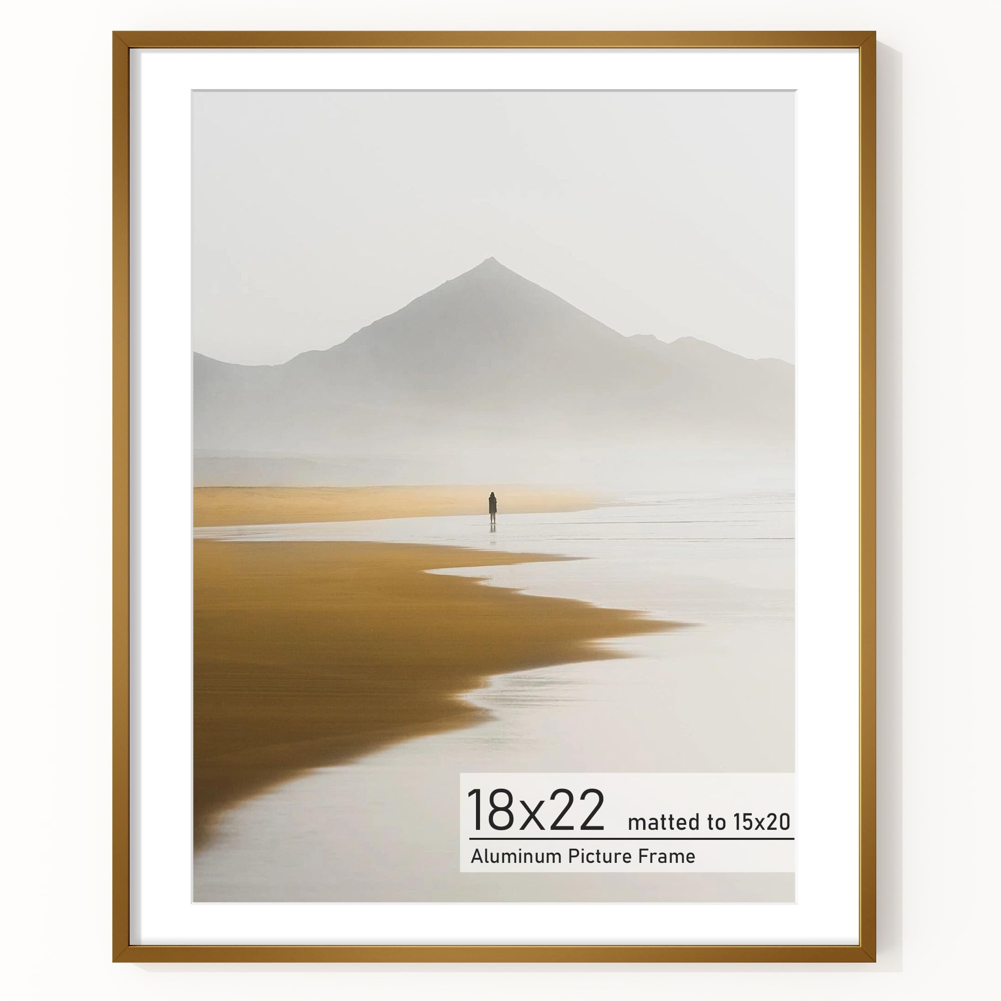 Acovy 18x22 Picture Frame, Aluminum Photo Frame Matted to 15x20, 18 x 22 Poster Frame with High Definition Tempered Glass, Metal Frame for Wall, Wall Hook Included