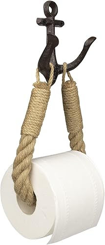 Miniatura 6 de Soporte de papel higiénico de cuerda náutica con gancho de metal para decoración de baño (negro)