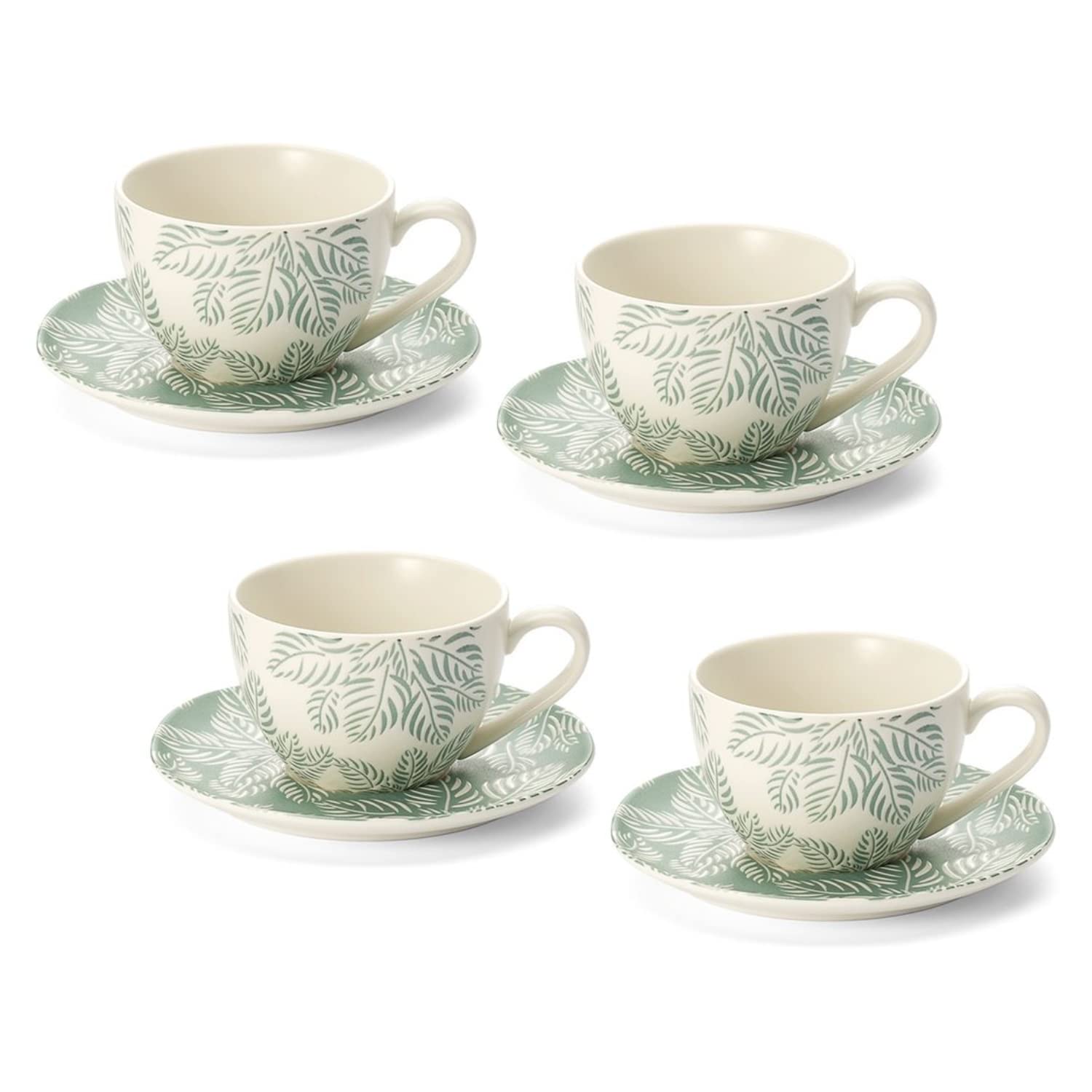 ChaCult | Tazas de Porcelana Decoradas | 4 tazas de infusión con adornos florales | Tazas de cocina | Tazas de té impresas | Taza grande con plato | Servicio 4 Tazas de Porcelana