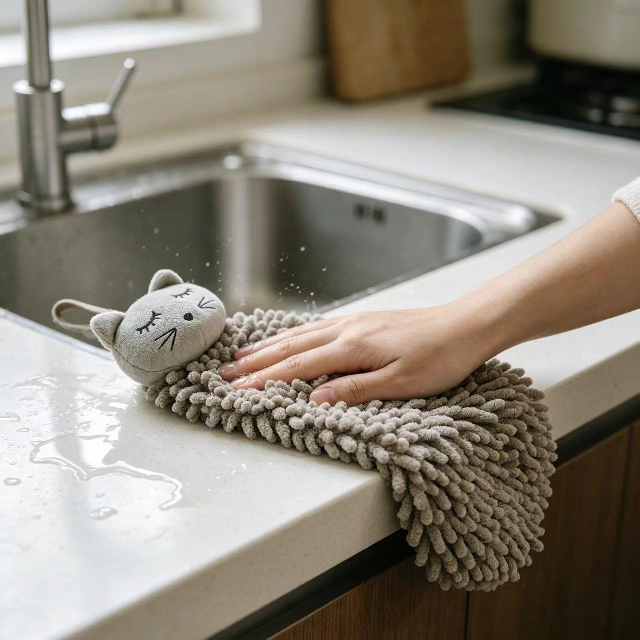 CSBXC Cute Chenille Hanging Hand Towels for Kitchen Bathroom – Quick Dry Microfiber Hand Towel with Hanging Loop-Cute Decorativ Set for Home, Farmhouse Kitchen Decor (4 Pack)