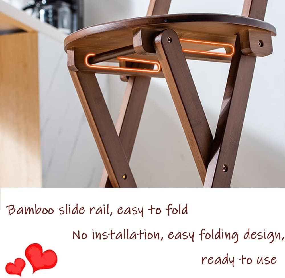 Breakfast Stool Wood Kitchen Foldable Height Chairs with Backrest and Bamboo Footrest,Light Brown (Color : Brown, Size 61cm)