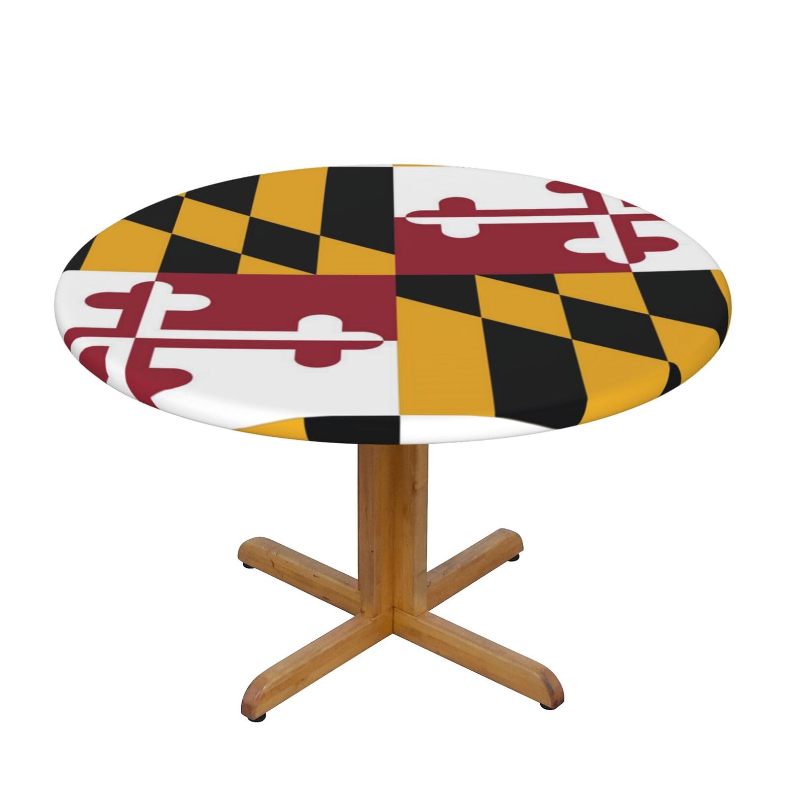 Ffshkowe Flag Of Maryland Elastic Round Tablecloth Oil Proof Table Cover For Dining Party Picnic