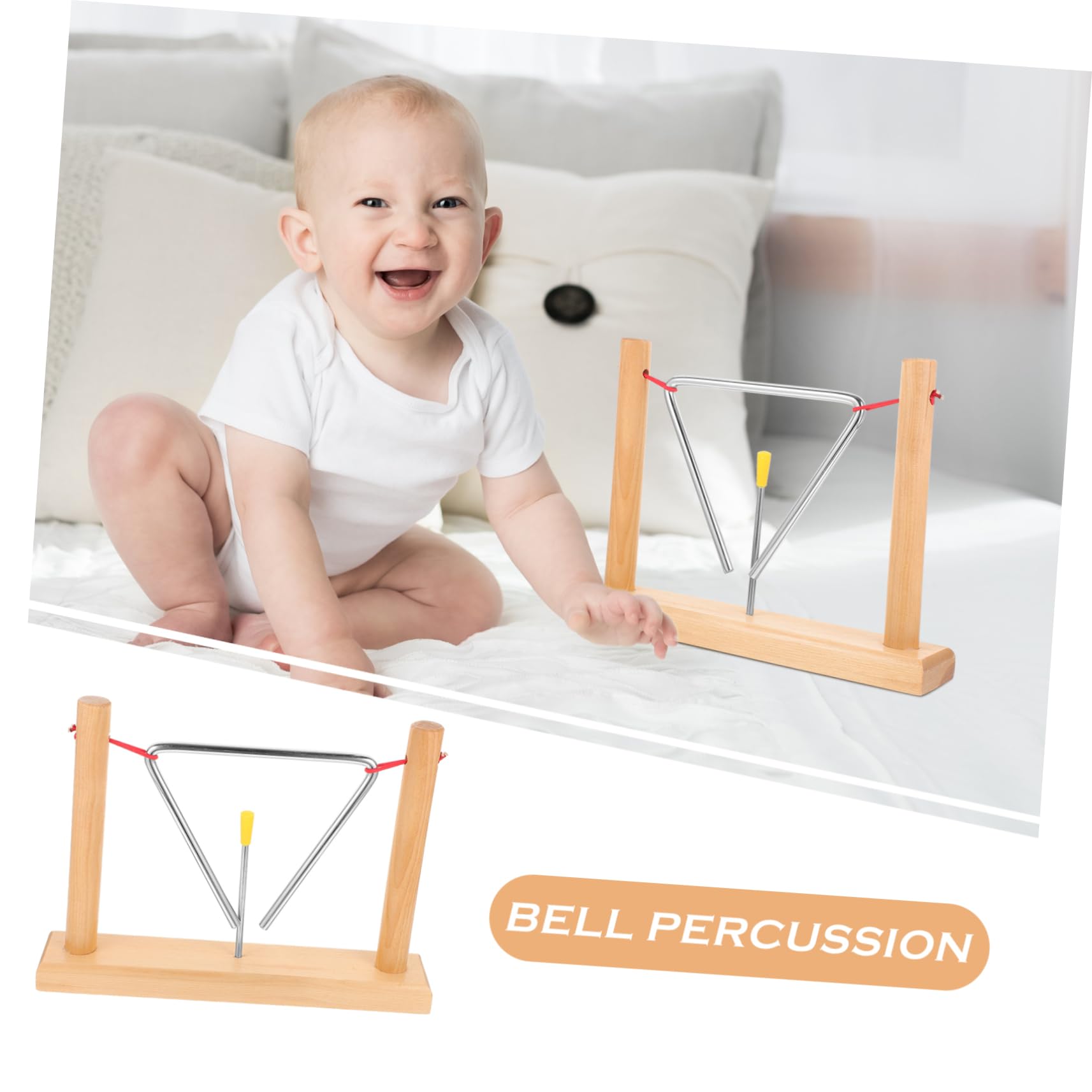 YARNOW 2 Set Strumenti Musicali Triangolo Metallo con Striker e Supporti Legno Strumento Percussione per Facile Pratico per Sviluppare Interesse Musicale
