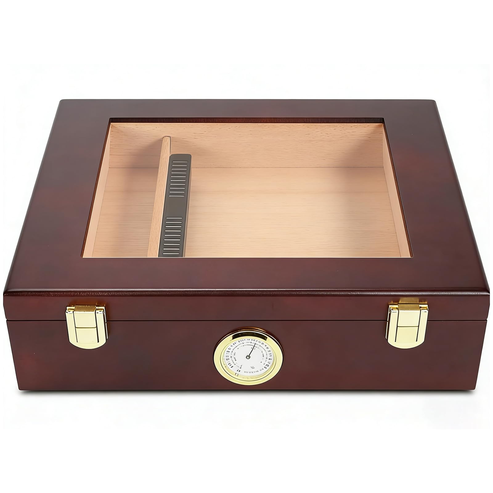 Edelholz-Aufbewahrungsbox, Hygrometer & Befeuchter with Teiler für 35 Stück | Edlem Design, stabile Feuchtigkeitskontrolle, inklusive Befeuchter und Hygrometer für Sammler & Tägliche Aufbewahrung