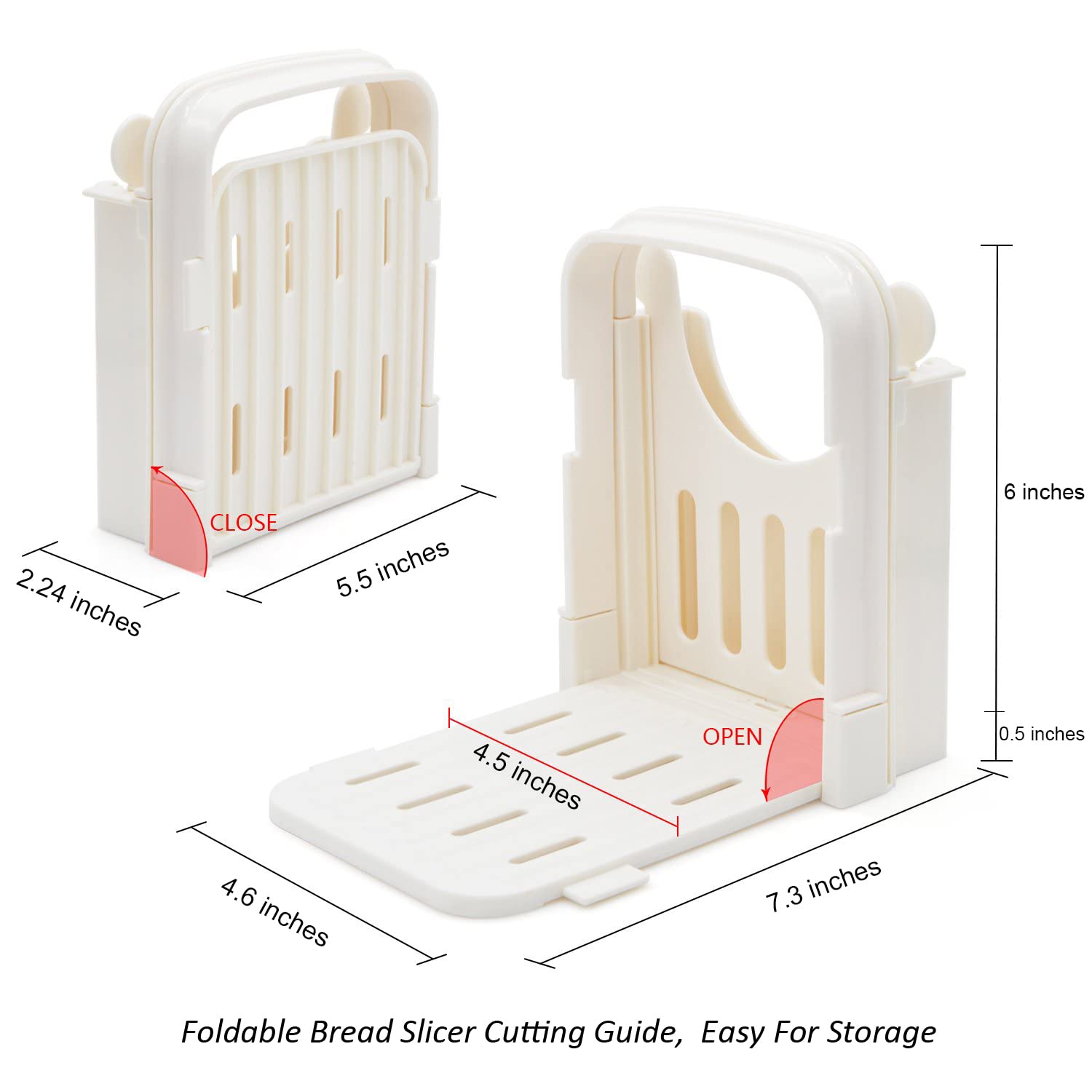 Adjustable Stainless Steel Bread Slicer Guide - Foldable For Homemade Bread, Bagels, Cakes (0.5" Thick Slices)