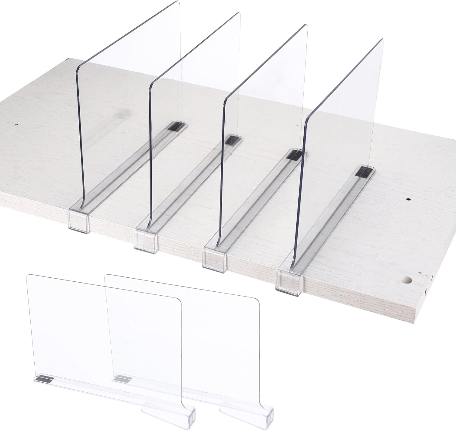 uxcell 6pcs Shelf Dividers for Closet Organization, PET Clear Closet Shelves Dividers for Clothes Purse Bookshelf, Shelf Organizer for Wood Closet Separator