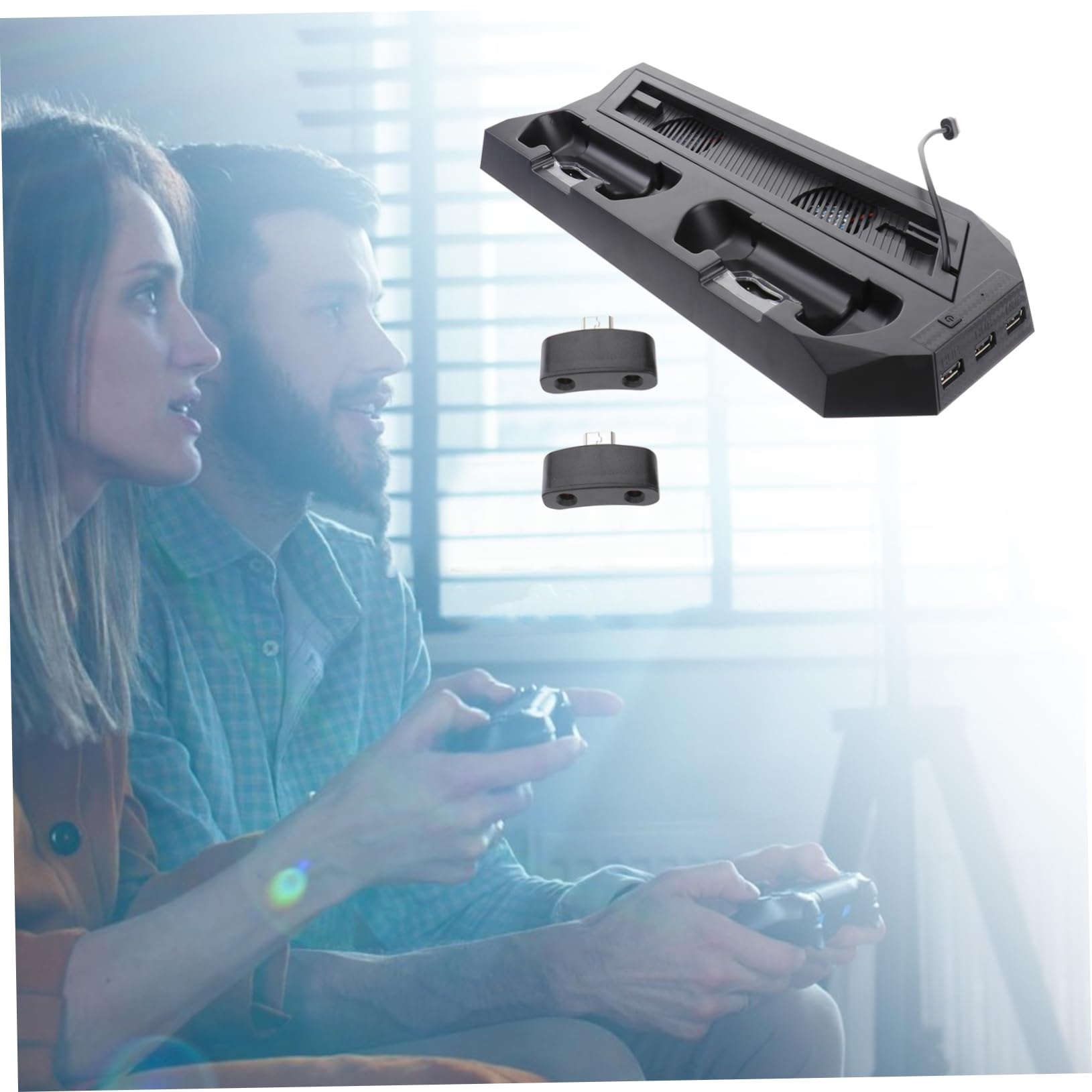 Supporto Verticale con Ventola per 4 Slim e 4 Pro Nero Abs | 2 Ventole Integrate, 2 Porte di Ricarica, 3 Porte USB Hub, per Mouse e Game Console