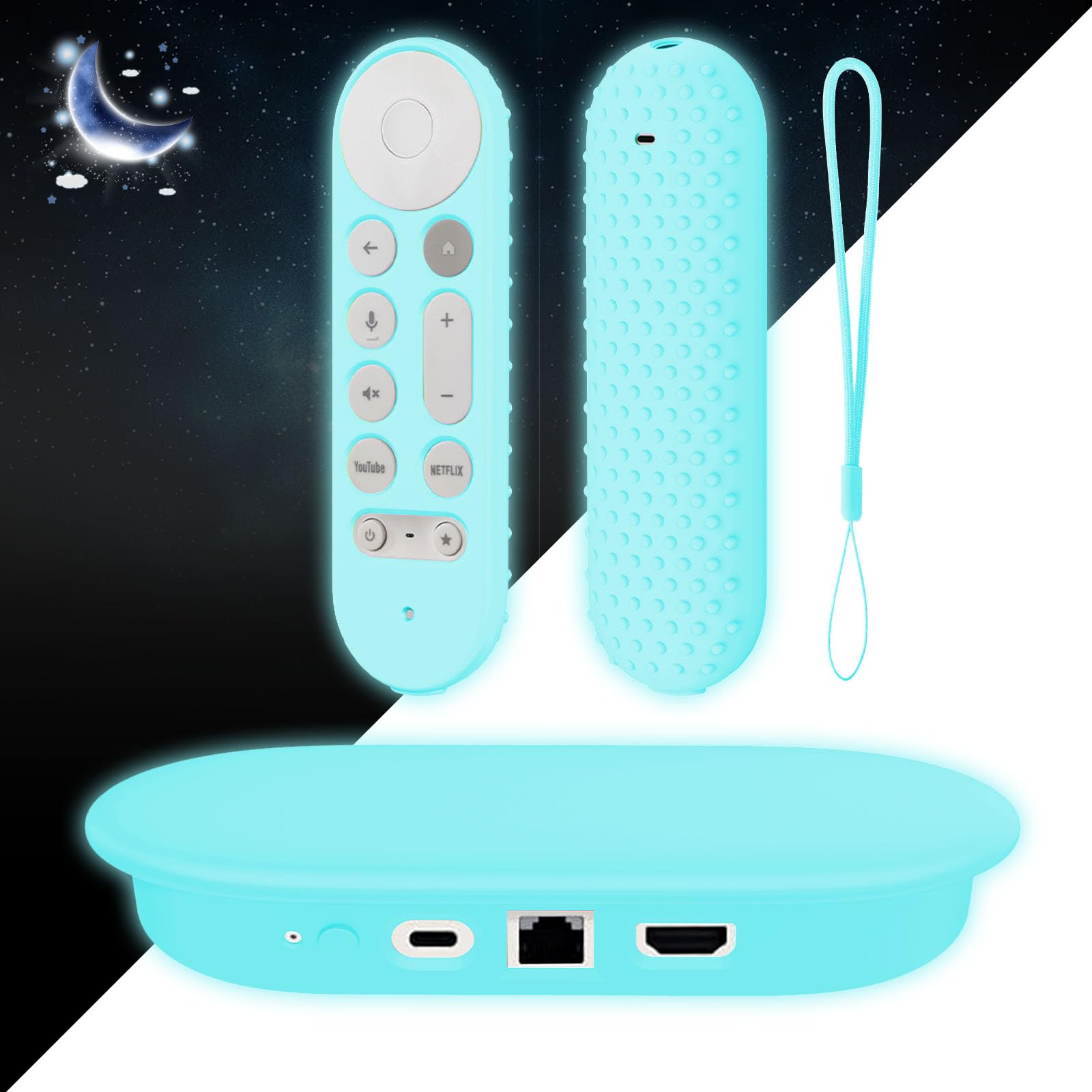 Silicone Glow Cover Case for Google TV Streamer 4K 2024 ，Protective Sleeve Set for Google TV Streamer 4K Host Box +Voice Remote,Anti-Slip Scratch Shock Protection (Glow Blue)-image-47