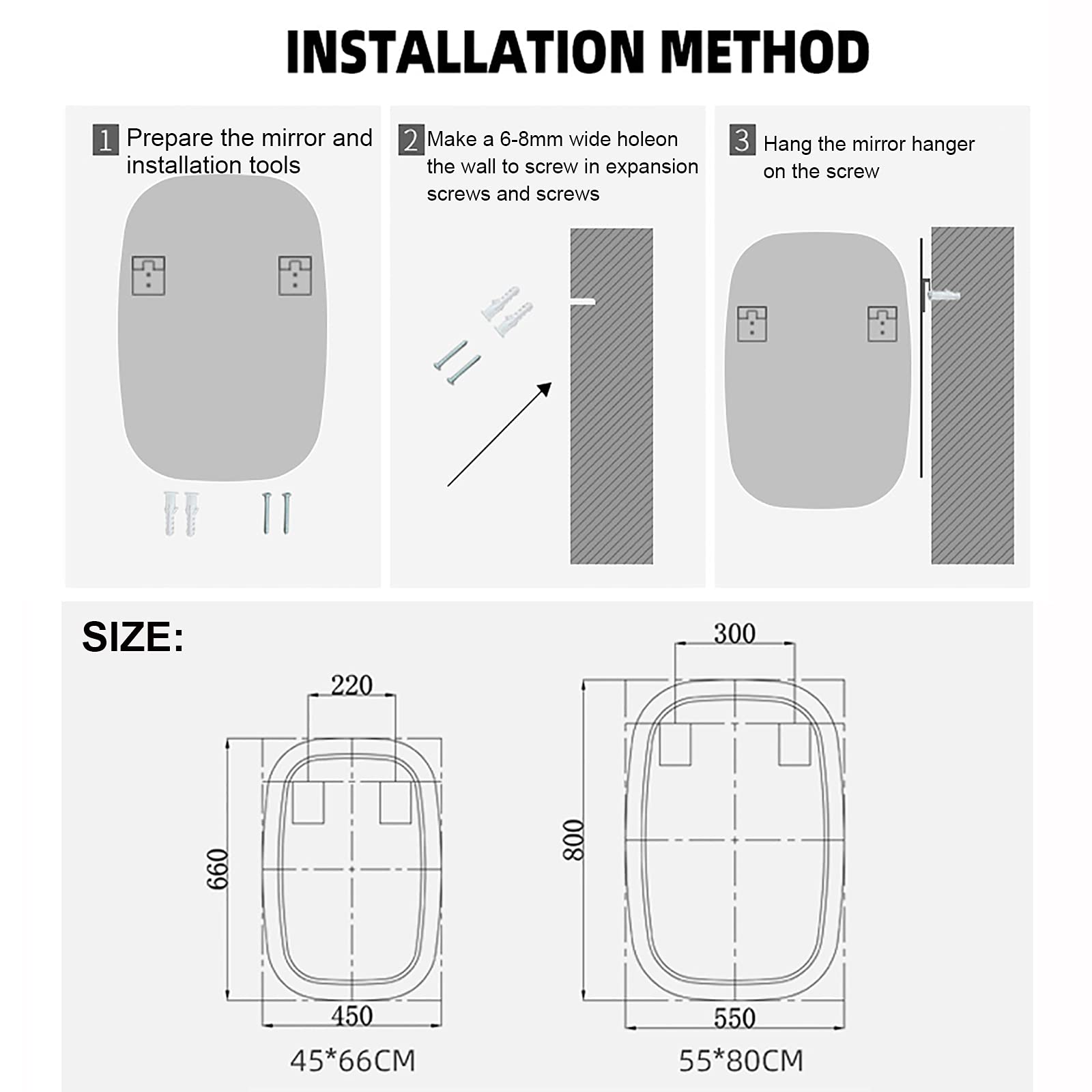Specchio Espejo LED para baño - Espejo de pared Rectangular de vidrio con Luces regulables - Espejo de tocador iluminado con 3 temperaturas de Color para maquillaje